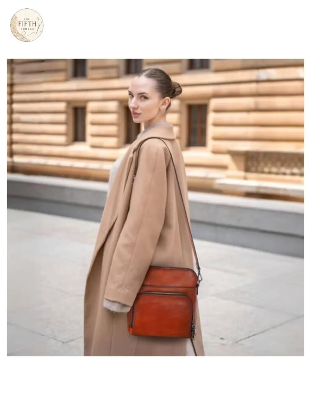 Leather Crossbody Bag with Built-in Wallet & Adjustable Straps